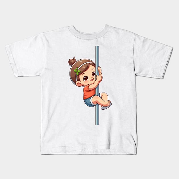 baby climbs pole Kids T-Shirt by EKLZR